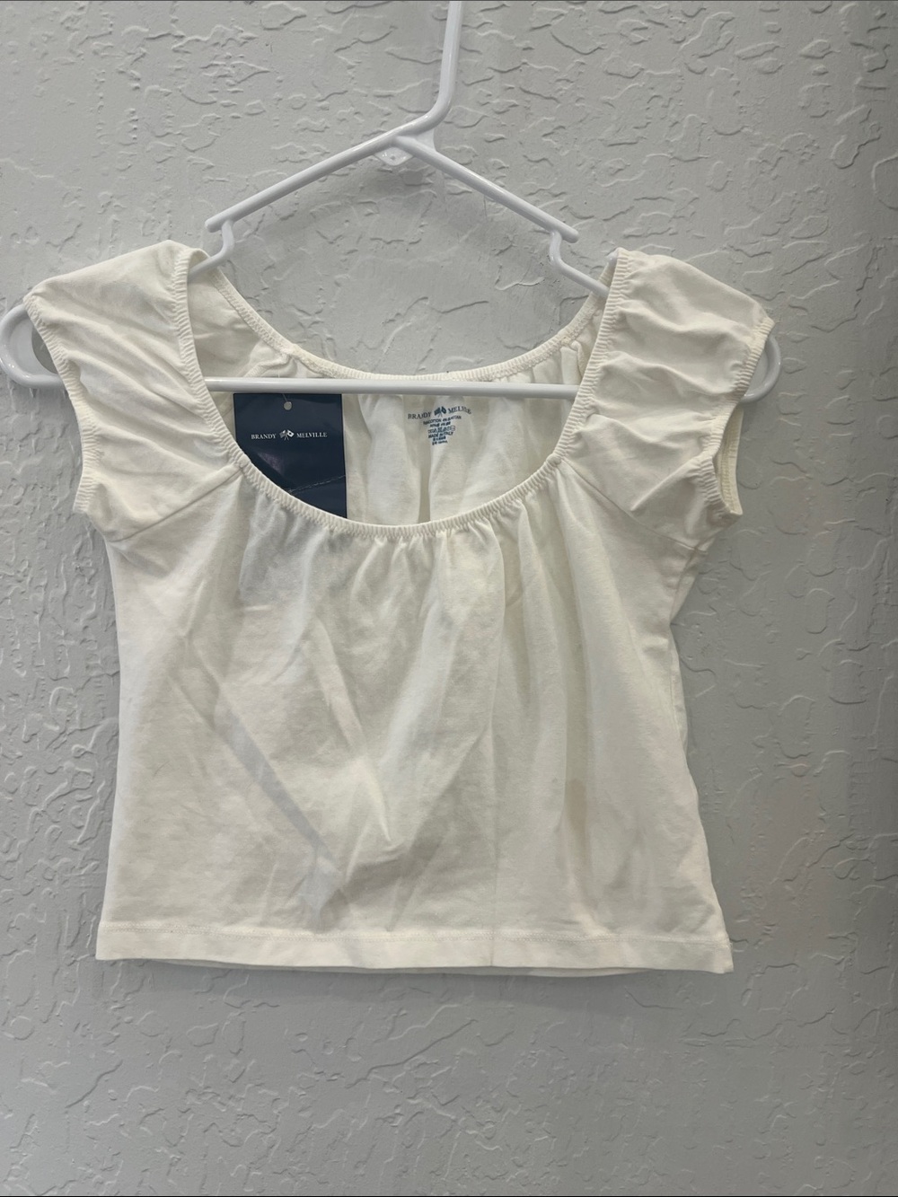 brandy Melville Ivory Scoop-Neck Cap Sleeve Cropped Tee.